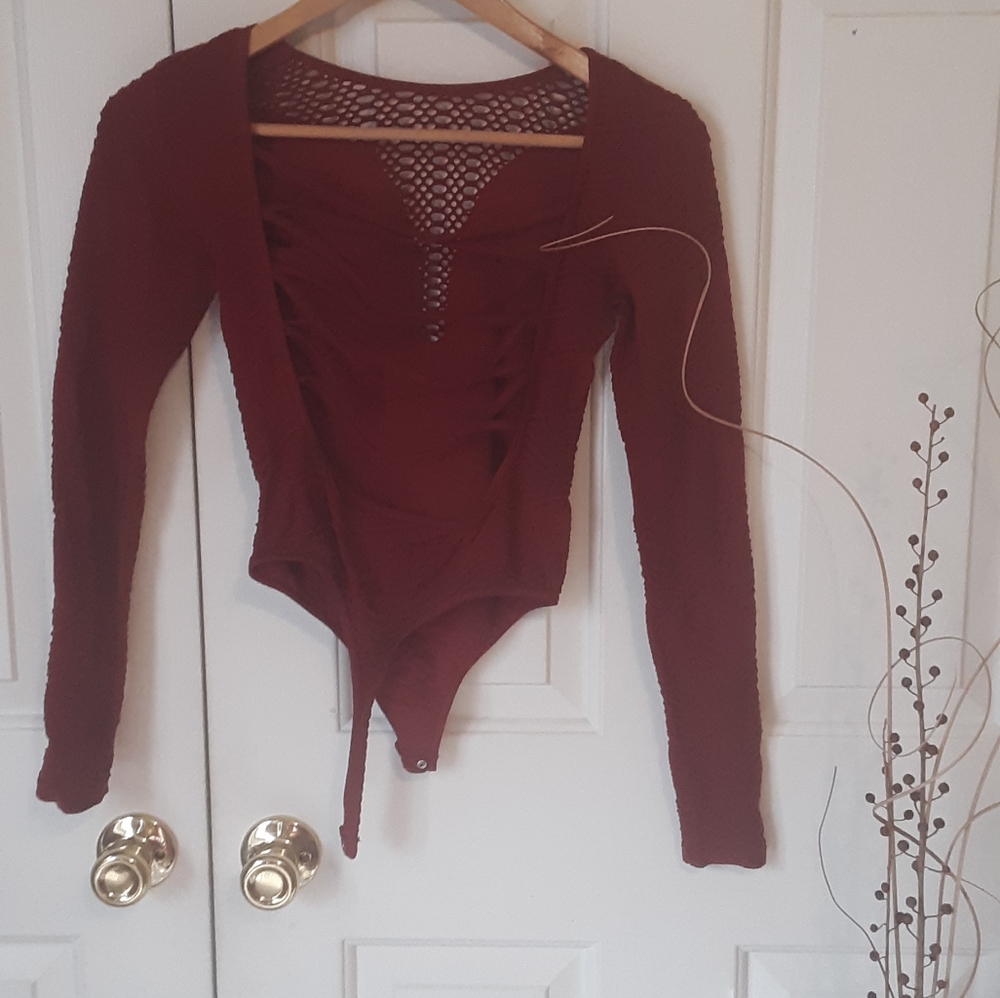 Sexy Red Bodysuit w/Low Cut Back Straps